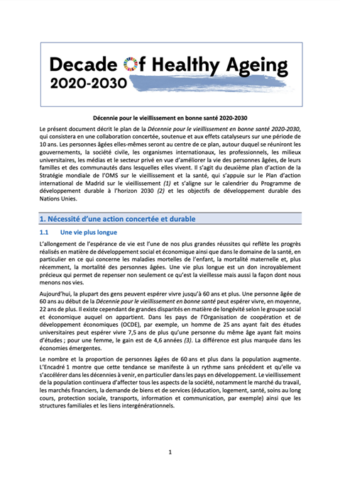 Un plan pour une Décennie pour le vieillissement en bonne santé