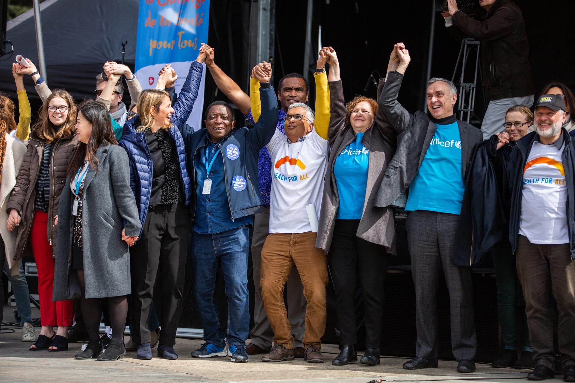 Solidarity chain Geneva World Health Day 2019 WHO and partners form a solidarity chain