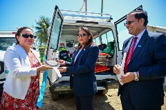Handing over an advanced care ambulance with Automated External Defibrillators to the Ministry of Health, Timor-Leste.